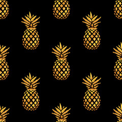 Seamless summer gold pineapple on colored background. Seamless pattern in vector. Fruit illustration. Pixel art. 8 bit