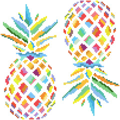 Pixel gold pineapple illustration, typography, t-shirt graphics, vectors. Tropical fruits isolated. Pixel art, 8 bit. 