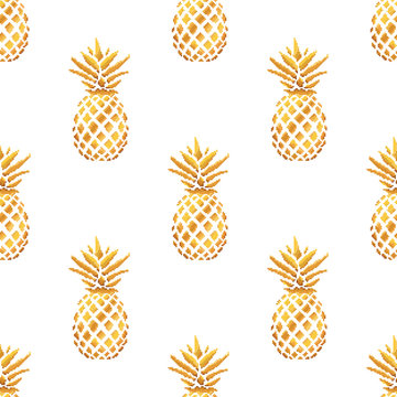 Seamless summer gold pineapple on colored background. Seamless pattern in vector. Fruit illustration. Pixel art. 8 bit