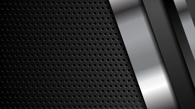 Black and silver metal stripes on dark perforated background. Hi-tech monochrome motion design. Seamless looping. Video animation Ultra HD 4K 3840x2160