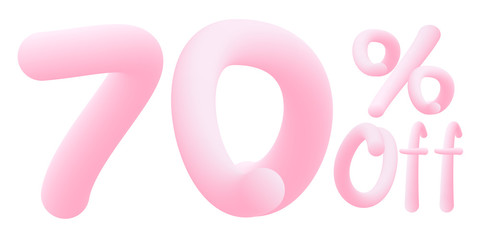 70 percent off Numbers made of chewing gum. Bubble Gum sign . Isolated on white background. Vector 3d font . Design template for big sale / special offer / advertising  .