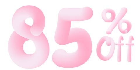 85% off Numbers made of chewing gum for design selling poster / banner promotion . Bubble Gum text. Isolated on white background. Vector 3d font . Discount tag , advertising , special offer .