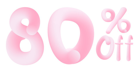 80% off Numbers made of chewing gum for design selling poster / banner promotion . Bubble Gum text. Isolated on white background. Vector 3d font . Discount tag , advertising , special offer .