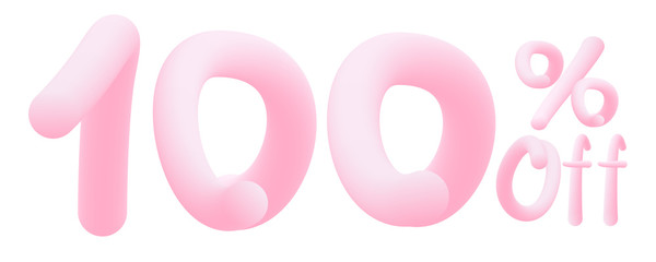 100% off Numbers made of chewing gum for design selling poster / banner promotion . Bubble Gum text. Isolated on white background. Vector 3d font . Discount tag , advertising , special offer .