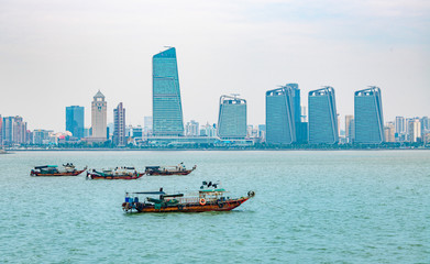 Fototapeta premium City view of the South Road coast of the couple in Zhuhai, Guangdong Province, China