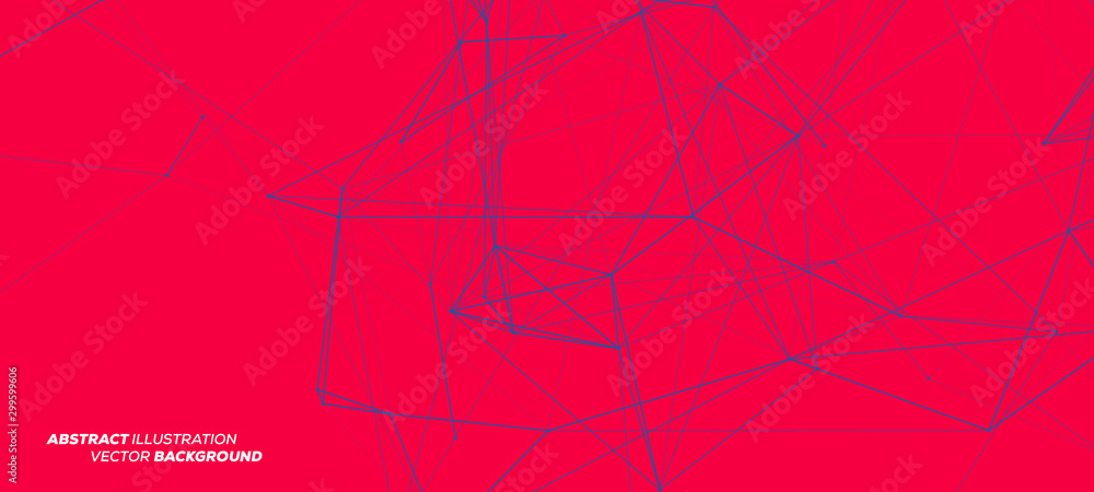 Poster 3d blue abstract mesh on red background with circles, lines and shapes | eps10 design layout for you