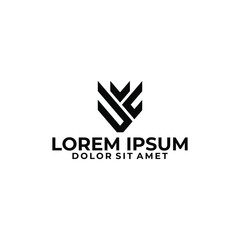 Initial letter U C V logo template with modern fox head flat design illustration