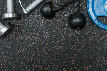 Cross Fit Equipment on floor in Gym.