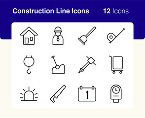 Simple set of vector line icons of construction business. Usable for modern concepts, web, apps and flyer.