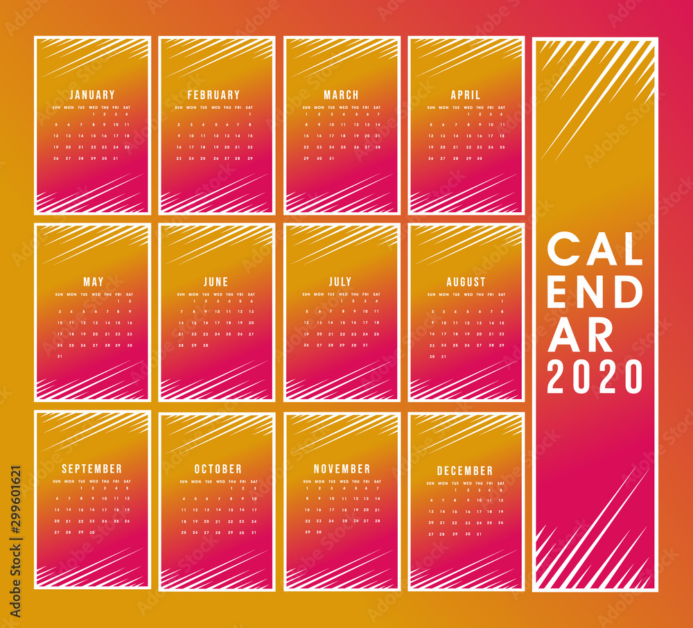Poster design calendar 2020 on gradient background