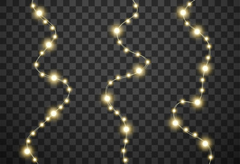 Christmas lights isolated on transparent background, vector illustration