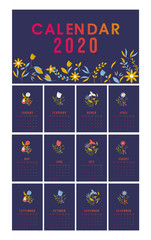 design calendar 2020 with floral and flowers background
