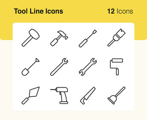 Simple set of vector line icons of construction tool. Usable for modern concepts, web, apps and flyer.