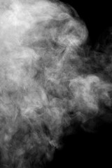 white smoke isolated, abstract powder, water spray on black background.