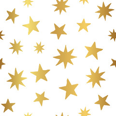 Vector golden stars seamless pattern. Christmas and new year design for wrapping paper and backdrop.