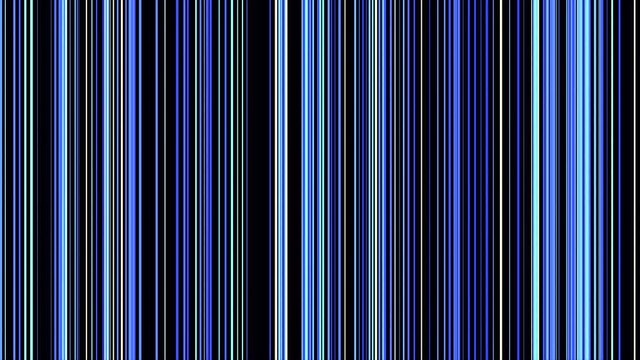 Vertical blue parallel lines moving from right to left on black background, seamless loop. Animation. Narrow neon straight stripes in endless flow.
