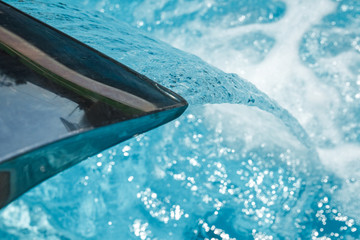 Waterfall. Water attraction in the pool. Hydromassage. Water massage. Relax. Aeration. Saturation...