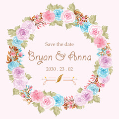 save the date wedding card with gorgeous floral wreath