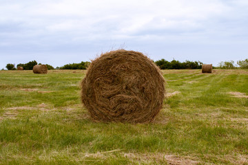 Hay bales on a cold autumn day