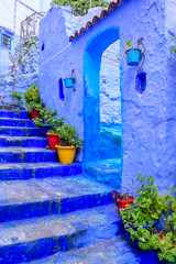 Fototapeta na wymiar Sightseeing of Morocco. Beautiful blue medina of Chefchaouen town in Morocco