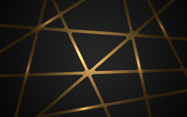 Gold mosaic on dark background. Luxury golden triangles and geometric shapes on gradient backdrop. Modern polygonal wallpaper. Shiny metallic texture. Vector illustration