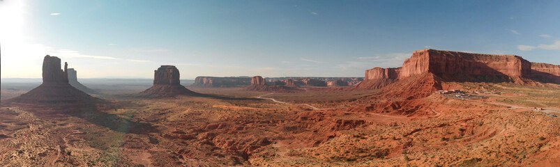 Aerial panoramic view of Monument Valley scenario at sunrise