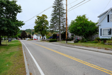 Typical US road seen entering a small town in the eastern United States.