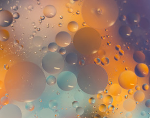 Abstract colorful Background Oil in Water surface Foam of Soap with Bubbles macro shot close-up