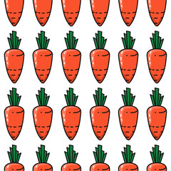 Vector seamless pattern with orange carrots on white background. Vegetable summer pattern, colorful print for design .Carrot pattern. Background. Wallpaper.