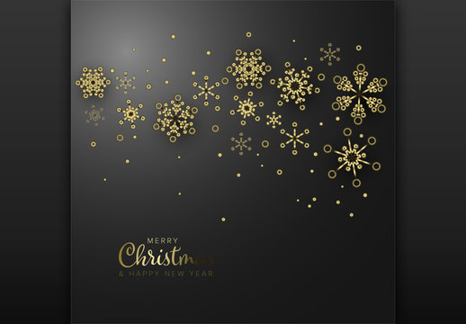 Christmas Card Layout with Golden Snowflakes