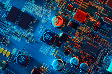 Electronic circuit board close up.