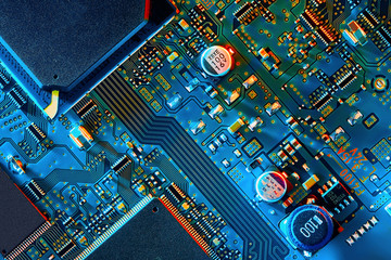 Electronic circuit board close up.