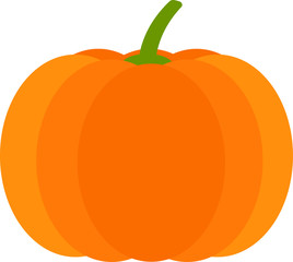 illustration in flat style. Pumpkin and green leaves. Could be used for flyers, postcards, banners, holidays decorations, etc.