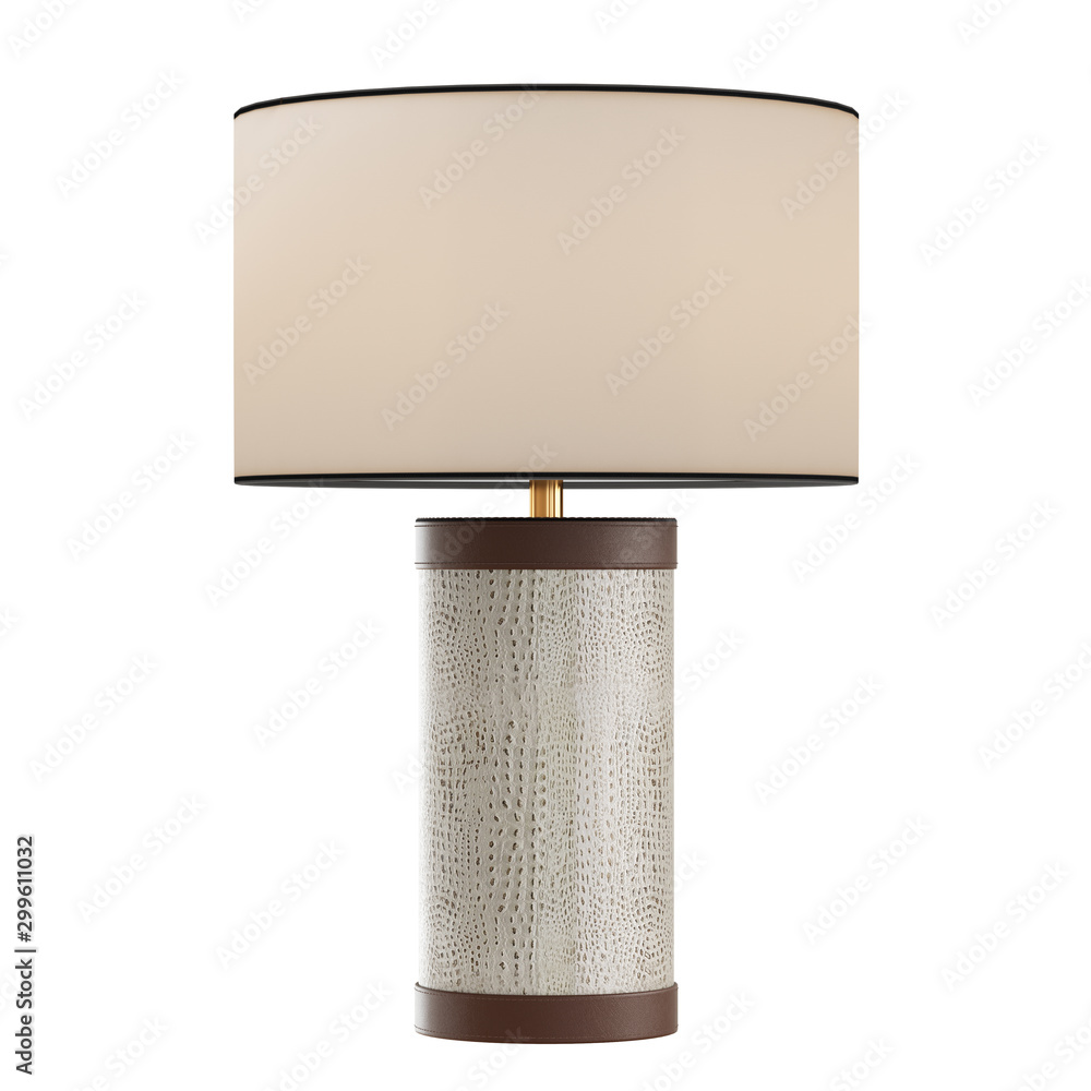 Poster decorative table lamp made of leather on an isolated background. 3d rendering