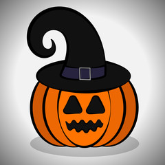 Pumpkin halloween image with a witch hat. Spooky halloween - Vector illustration