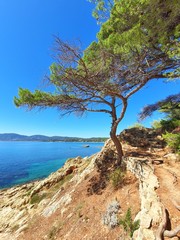 Splendide paysage méditerranéen de la Côte d'Azur en France depuis un sentier du littoral