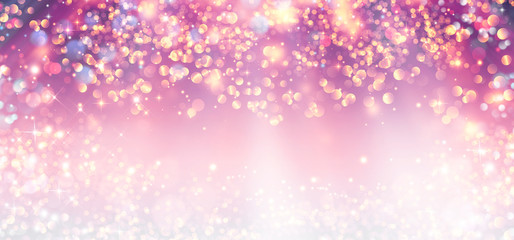 Christmas Background - Golden Glitter and stars On Shiny Pink