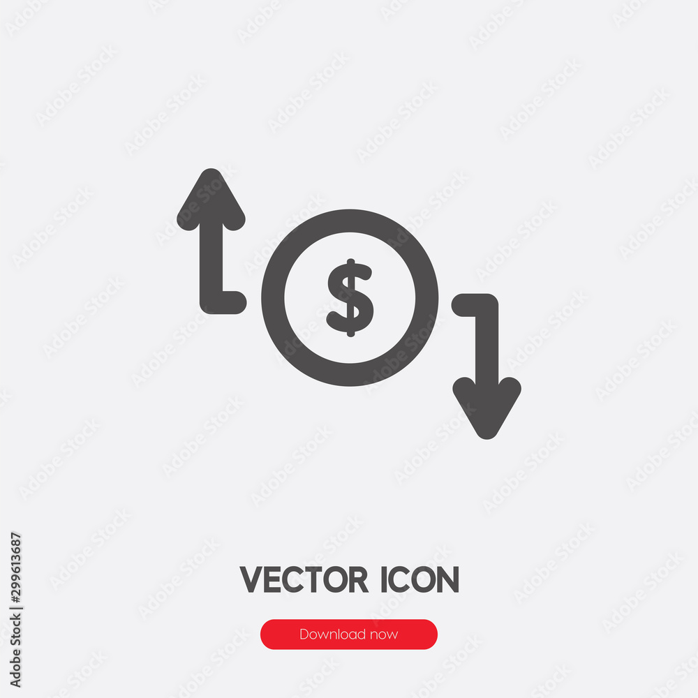 Poster increasing and decreasing of dollar value vector icon symbol sign.