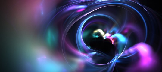 A colorful abstract illustration resembling a dynamic energy substance against black backdrop. Beautiful futuristic wallpaper. 3D rendering. Creative graphic design for poster,brochure,flyer and card.