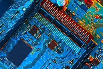Electronic circuit board close up.