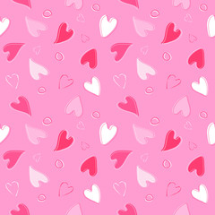 Fototapeta na wymiar Seamless pattern with hearts, pink and white