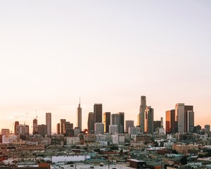 Downtown LA skyline at sunset