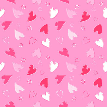 Seamless pattern with hearts, pink and white
