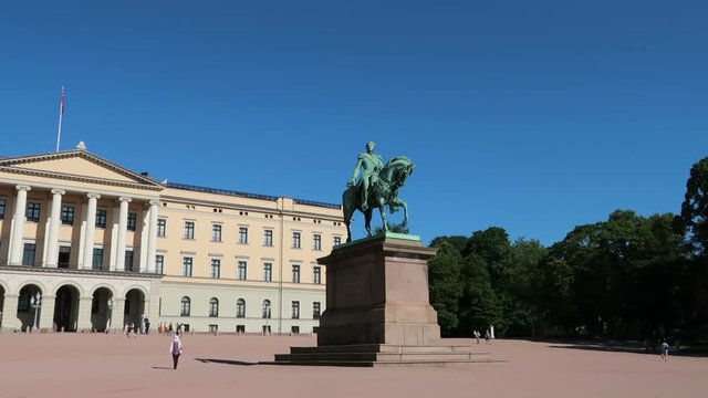 Oslo, Norway, zoom out of the statue of King Karl Johan