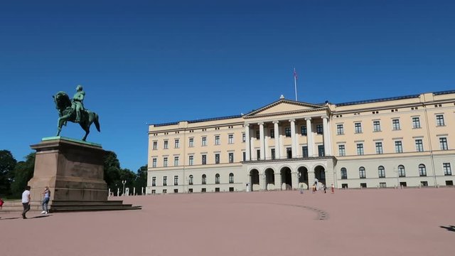 Oslo, Norway, The Royal Palace and the statue of King Karl Johan