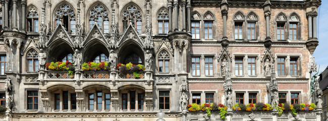 Ornate facade of the early 20th century Neues Rathaus (New Town Hall) in Munich, Bavaria, Germany  - 299616499