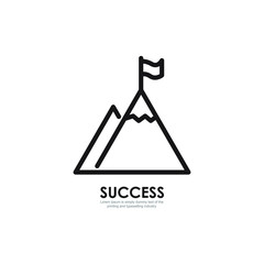 Mountain with flag icon, achievement concept, success symbol isolated on white background. Vector illustration