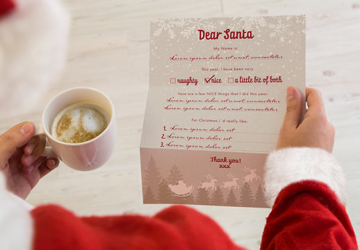 Santa Claus Reading a Letter Mockup