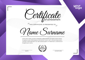 Modern Certificate Design Template with Purple Color Combination