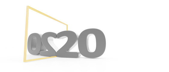 2020 new year, 2020 reflected on a mirror creating the shape of the heart